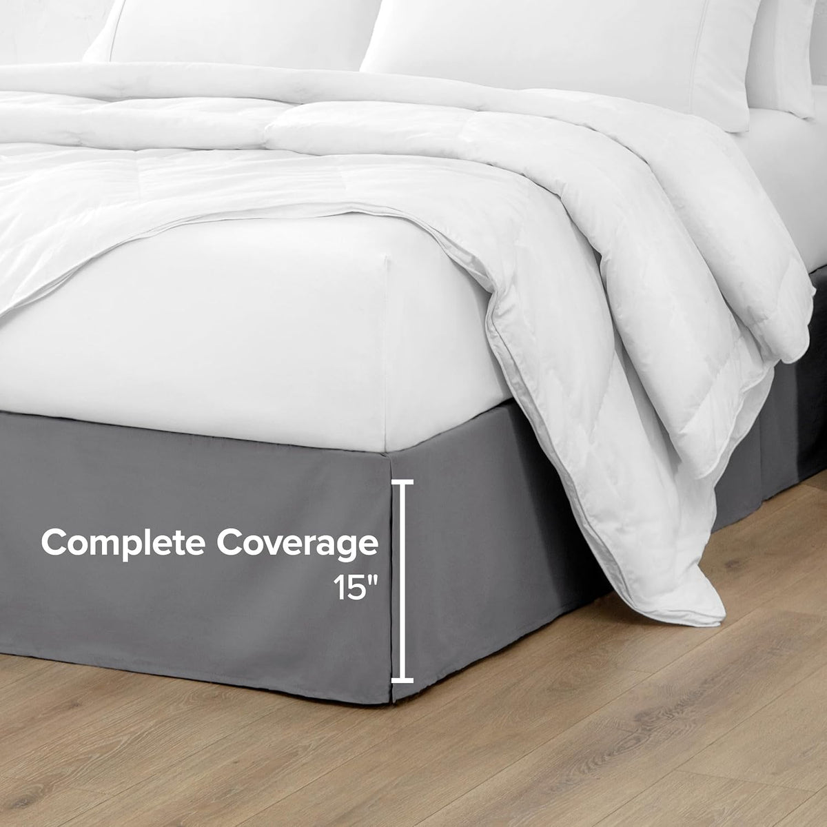 Bare Home Bed Skirt 15-Inch Drop 1800 Ultra-Soft (Queen, Grey)