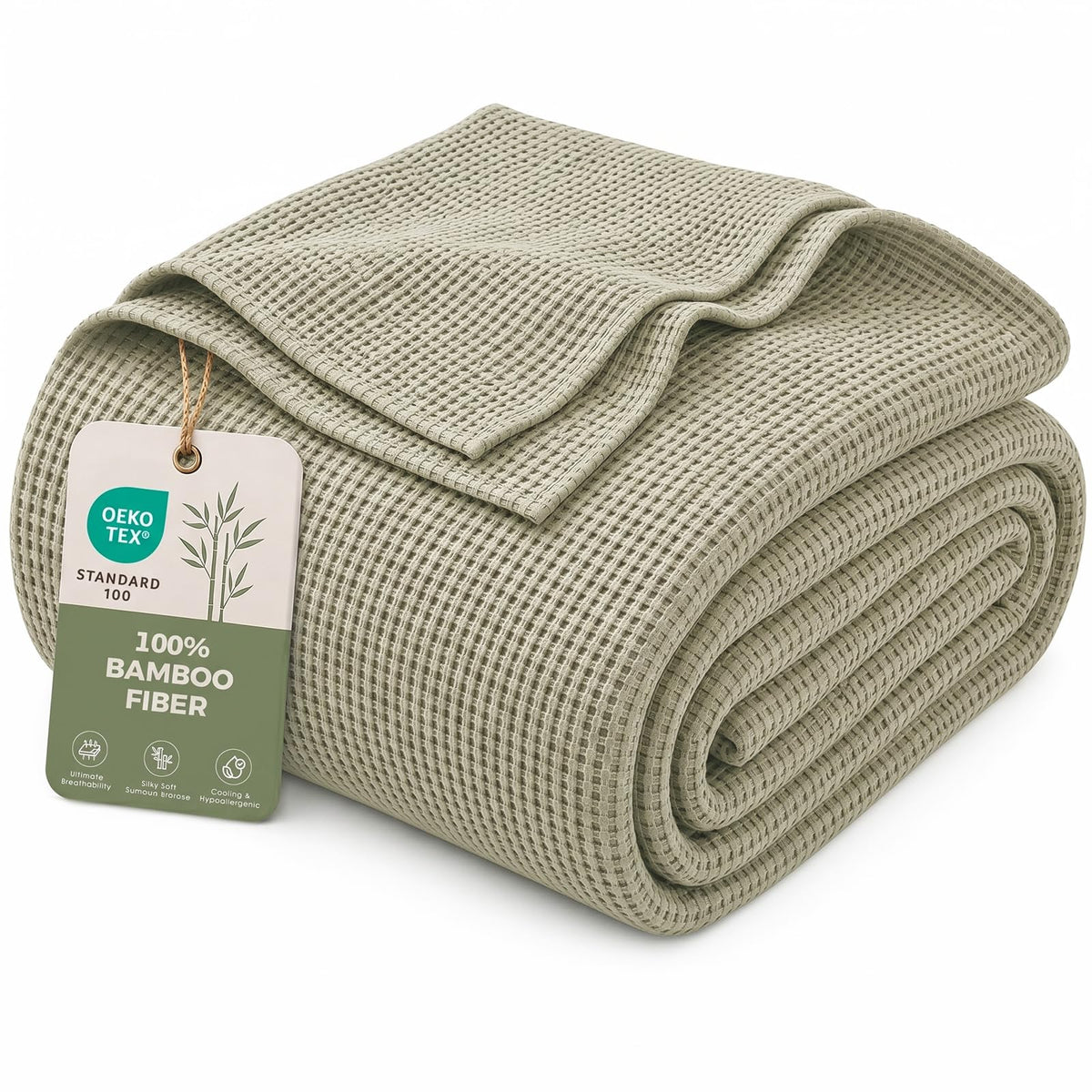 MURT 100% Bamboo Rayon Waffle Weave Twin Blanket for Bed, Cream, 60x80 Inch