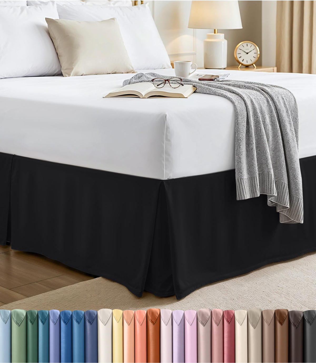 Queen Size Pleated Bed Skirt, Hides Under-Bed Storage 16 Inch Drop, Grey