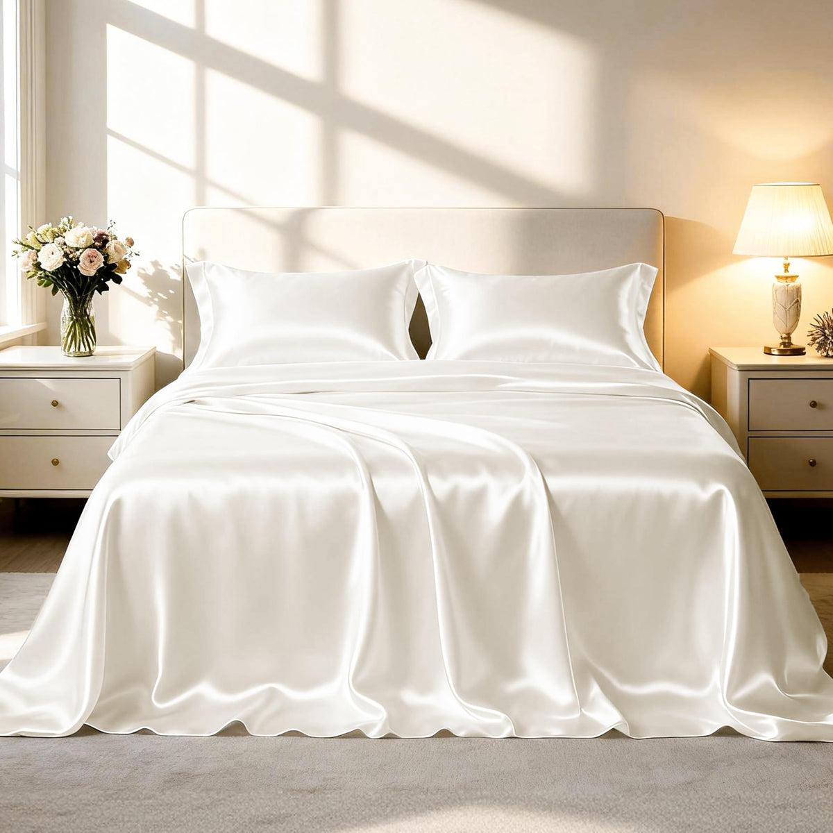 Love's cabin Satin Queen Sheets Set, 4 Pieces, Pink, 15" Deep Pocket