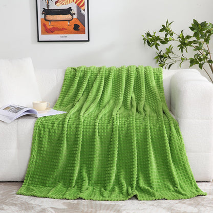 Puncuntex Fleece Throw Blanket Dark Green 50"×60" with Square Grid Design