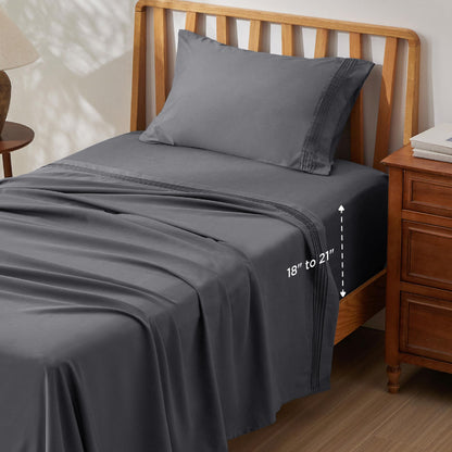 Bedsure Deep Pocket Queen Sheets Set - Fits Mattresses Up to 21 Inches Thick - 4 Piece GentleSoft Bed Sheets, Moisture Wicking, Soft & Cooling Bedsheet & Pillowcases, Easy & Secure Fit, Light Grey