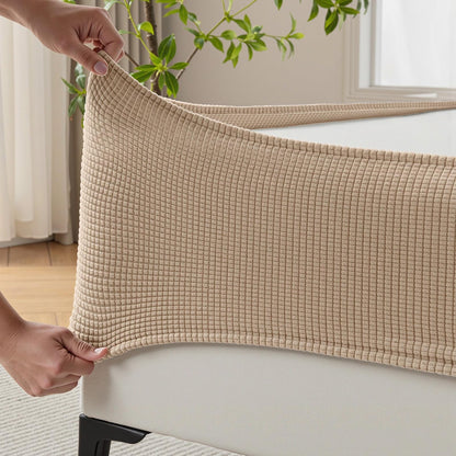 MIYE Jacquard Fabric Box Spring Cover,Super Stretchy Wrap Around 4 Sides Elastic Bed Skirt,Wrinkle & Fading Resistant,Washable & Easy Fit. (Cream, Queen)