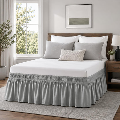 White Twin XL College Dorm Bed Skirt 32" Drop, Elastic Wrap Dust Ruffle