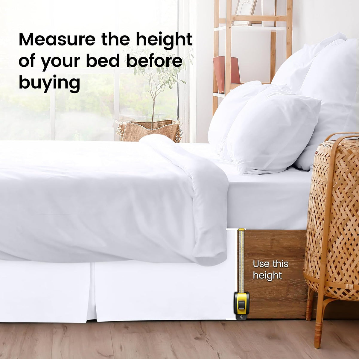 King Size Pleated Bed Skirt, Hides Under-Bed Storage 16 Inch Drop, White