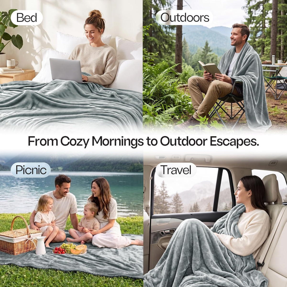 Soft Fleece Blanket for Bed Queen Size Cool Grey (90x90 Inch)
