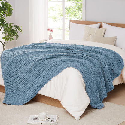 L'AGRATY Chunky Knit Throw Blanket for Couch, 50'' x 60'' Knit Throw, Ivory