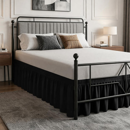 Queen Bed Skirt 14 inch Drop, Elastic Wrap Split Corner, Bright White