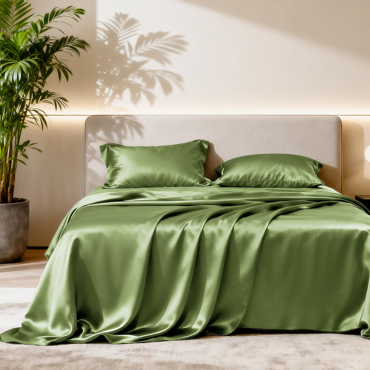 Love's cabin Satin Queen Sheets Set, 4 Pieces, Pink, 15" Deep Pocket