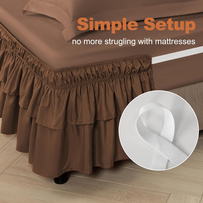 Double-Layered Ruffled Bed Skirt,Brown,Full/Queen, 14" Drop