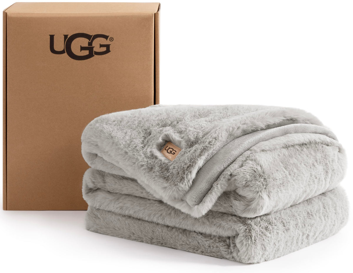UGG Euphoria Throw Blanket, Plush Faux Fur Blanket, 50" x 70", Grey Blue