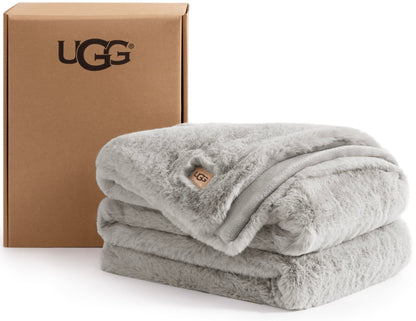 UGG Euphoria Throw Blanket, Plush Faux Fur Blanket, 50" x 70", Grey Blue