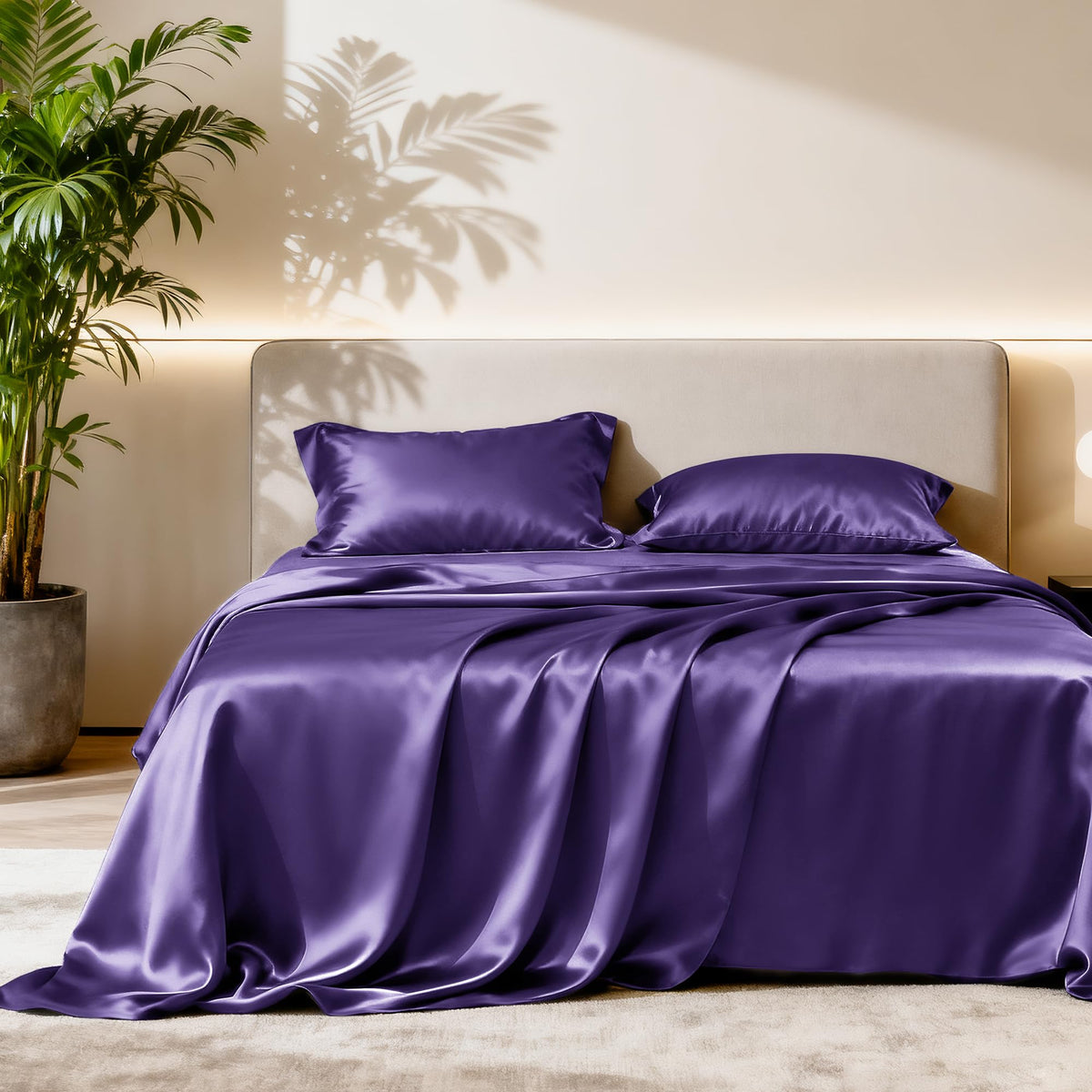 Love's cabin Satin Queen Sheets Set, 4 Pieces, Pink, 15" Deep Pocket