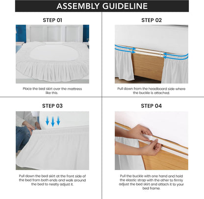 Wrap Around Queen Bed Skirt, Easy Fit Elastic Belt, 16 Inch Drop, White