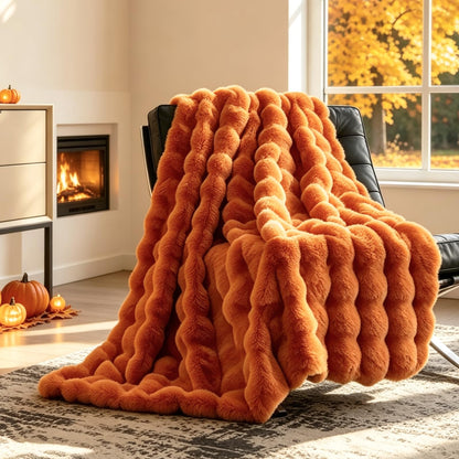 Cozy Bliss Faux Fur Throw Blanket for Couch, Fuzzy Soft Plush Thick Bubble Blanket for Sofa Bedroom Living Room, 50 * 60 Inches Tie-dye Taupe