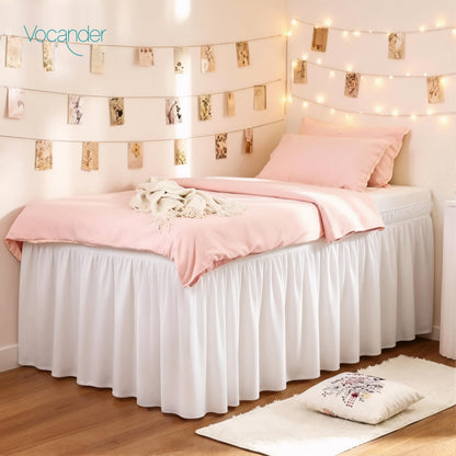 White Twin XL College Dorm Bed Skirt 32" Drop, Elastic Wrap Dust Ruffle