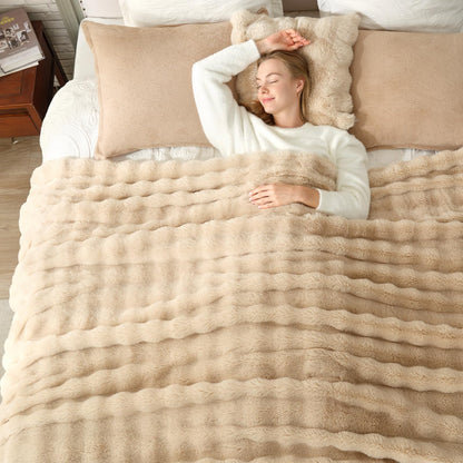 Cozy Bliss Faux Fur Throw Blanket for Couch, Fuzzy Soft Plush Thick Bubble Blanket for Sofa Bedroom Living Room, 50 * 60 Inches Tie-dye Taupe
