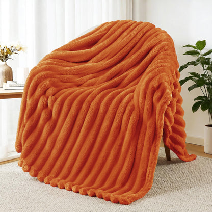 Exclusivo Mezcla Striped Fleece Throw Blanket for Couch, Sofa, Navy Blue