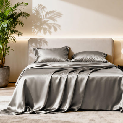 Love's cabin Satin Queen Sheets Set, 4 Pieces, Pink, 15" Deep Pocket