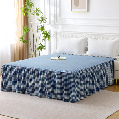 Silnuo Taupe/White Plaid Bed Skirt Gingham Dust Ruffle Queen Size 18"