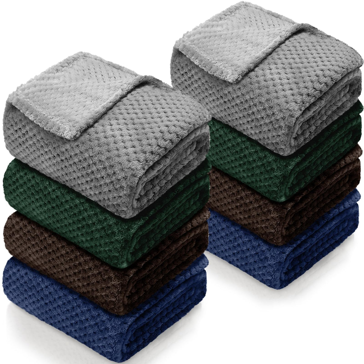 4 Pack Fleece Throw Blankets 50x60 Inches - 270 GSM Ultra Soft Plush Flannel for Bed Couch Sofa, Lightweight Warm 3D Waffle Texture, No Shedding No Pilling All Season Throw (Gray)