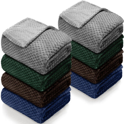 4 Pack Fleece Throw Blankets 50x60 Inches - 270 GSM Ultra Soft Plush Flannel for Bed Couch Sofa, Lightweight Warm 3D Waffle Texture, No Shedding No Pilling All Season Throw (Gray)
