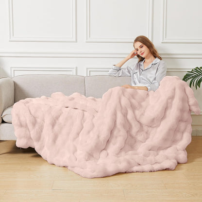 ORINOVA Pink Fluffy Double Sided Blanket for Couch Living Room Faux Fur 50x60 Fuzzy Throw No Shed Blanket for Bed Soft Furry Bed Cozy Comforter Home Decor Gifts 860 GSM