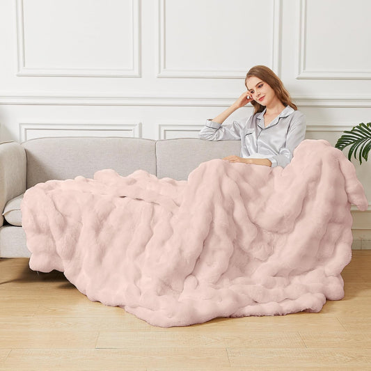 ORINOVA Pink Fluffy Double Sided Blanket for Couch Living Room Faux Fur 50x60 Fuzzy Throw No Shed Blanket for Bed Soft Furry Bed Cozy Comforter Home Decor Gifts 860 GSM