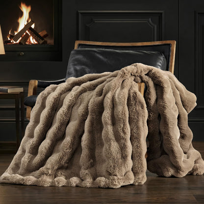 EverGrace Faux Rabbit Fur Bubble Throw Blanket, 60"x80", Ivory White