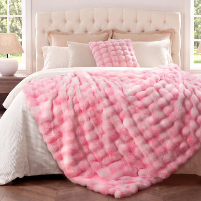 Ultra Soft Cozy Faux Fur Throw Blanket, Fuzzy Plush Thick Bubble Blanket, Luxury Fluffy Blanket for Couch, Sofa, Bedroom, and Living Room, 50x60 Inches, Cream White