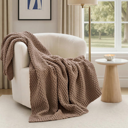 EVERGRACEHOME Chunky Chenille Knit Throw Blanket, 50 x 60, Olive Green