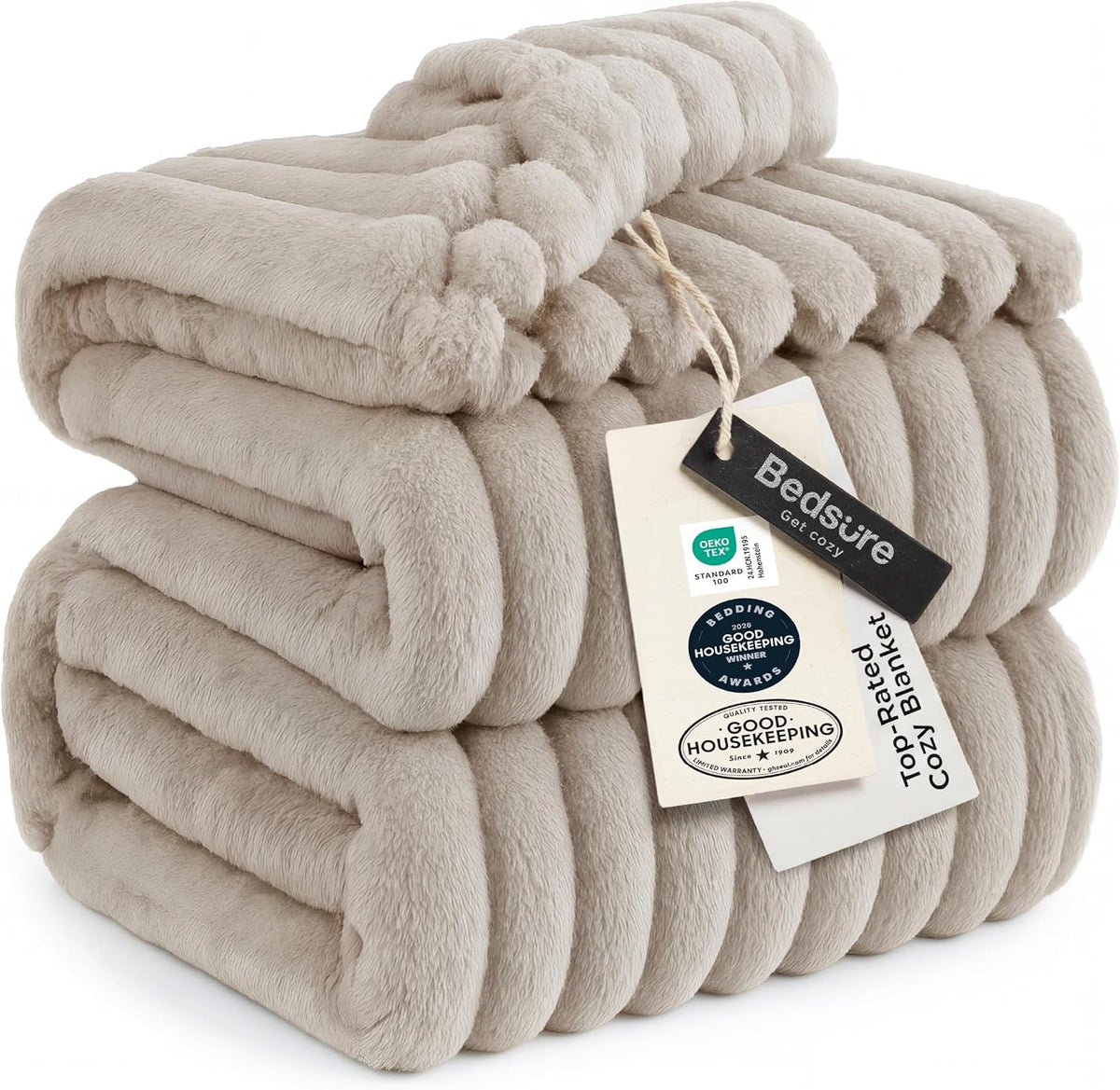 Bedsure Soft King Size Blankets for Bed Beige 108"x90"