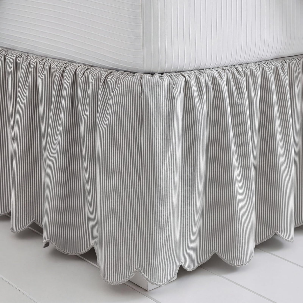 Striped Bed Skirt, Queen Size 16" Drop, Scallop Dust Ruffle, Blue