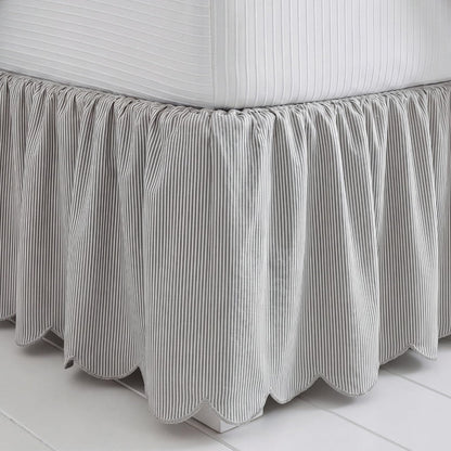 Striped Bed Skirt, Queen Size 16" Drop, Scallop Dust Ruffle, Blue