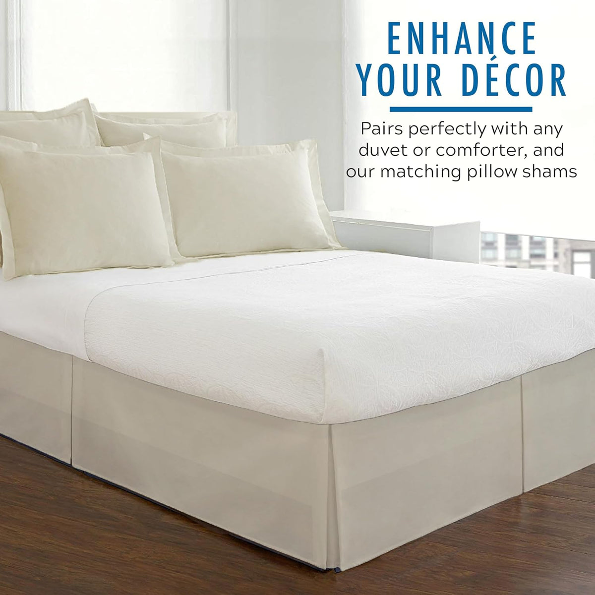 Fresh Ideas Bedding Tailored Bedskirt, Classic 14” Drop Length, Pleated Styling, Queen, Ivory