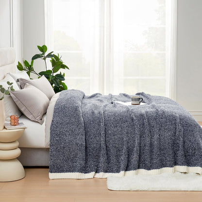 Snuggle Sac Buttery Ivory Throw Blanket for Couch, Reversible Super Soft Knitted Blankets, Warm Cozy Knit Fuzzy Plush Lightweight Throws Dupes for Sofa, Bed, Picnic, Ivory, 50 x 60 inches