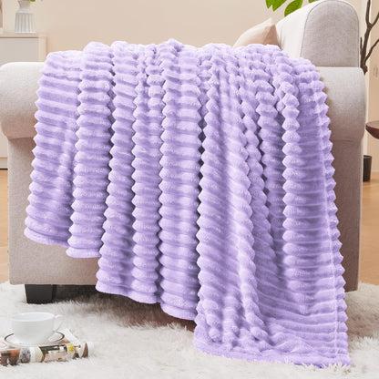 BEDELITE 3D Ribbed Jacquard Pink Fleece Throw Blanket for Couch, 50x60 Inch