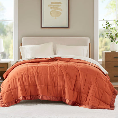 Madison Park Down Alternative Queen Blanket for Bed, Satin Trim, Grey