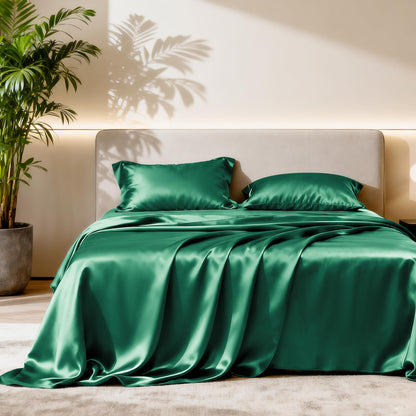 Love's cabin Satin Queen Sheets Set, 4 Pieces, Pink, 15" Deep Pocket