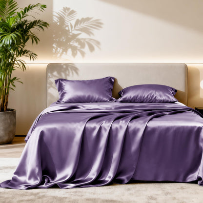 Love's cabin Satin Queen Sheets Set, 4 Pieces, Pink, 15" Deep Pocket