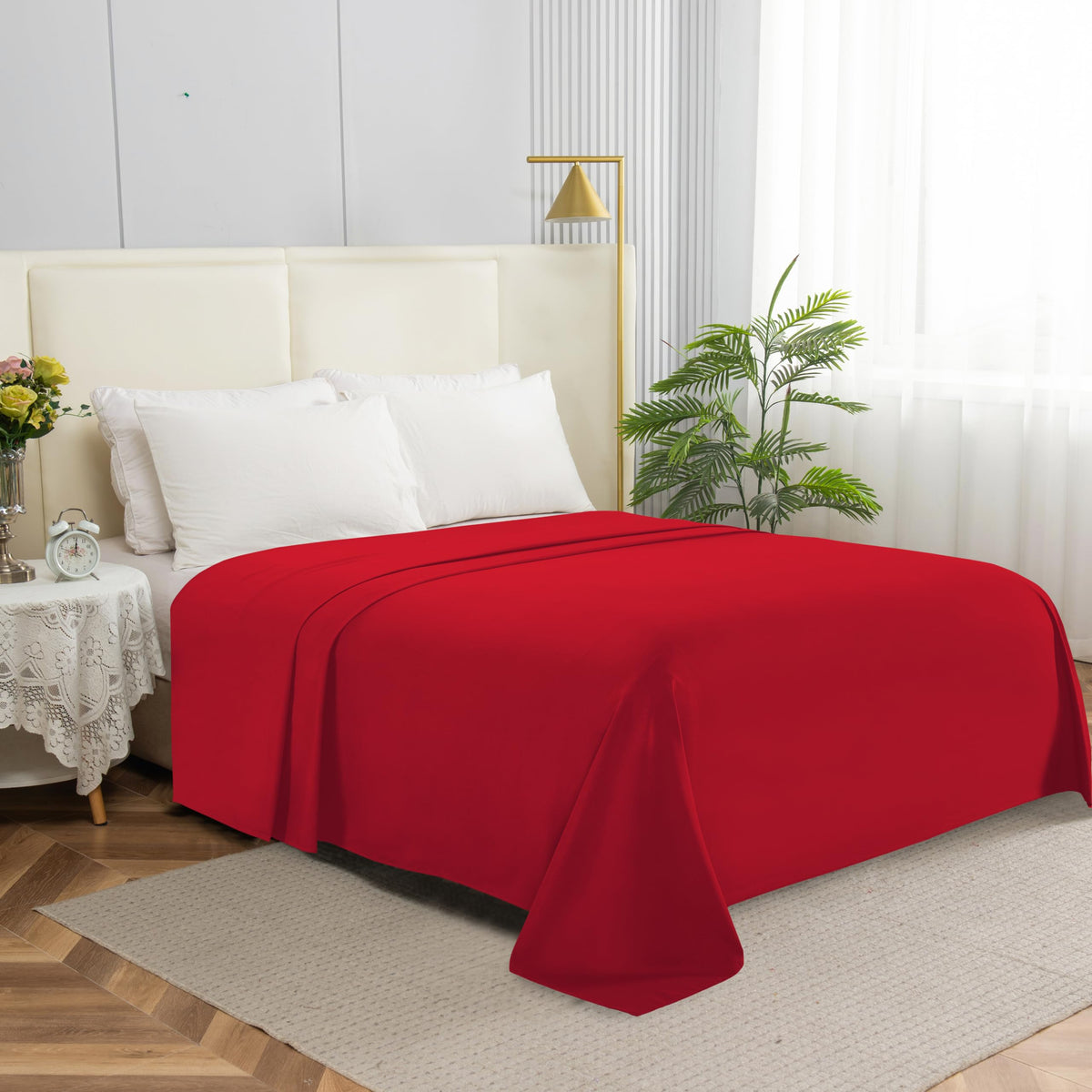 Elegant Comfort Premium Hotel Quality 1-Piece Flat Sheet, Luxury & Softest 1500 Thread Count Egyptian Quality Bedding Flat Sheet, Wrinkle, Stain and Fade Resistant, Queen, White