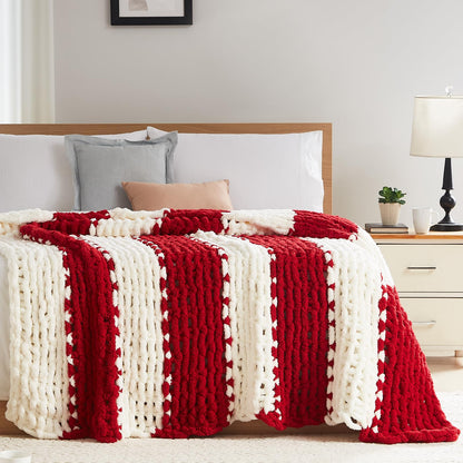 L'AGRATY Chunky Knit Throw Blanket for Couch, 50'' x 60'' Knit Throw, Ivory