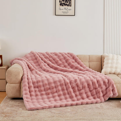 BENVWE Faux Fur Throw Blanket for Couch - Cozy Plush Fluffy Soft Thick Bubble Blanket for Living Room Home Decor - Mothers Day Birthday Gifts for Women, Cream White, 51" x 63"