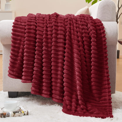 BEDELITE 3D Ribbed Jacquard Pink Fleece Throw Blanket for Couch, 50x60 Inch