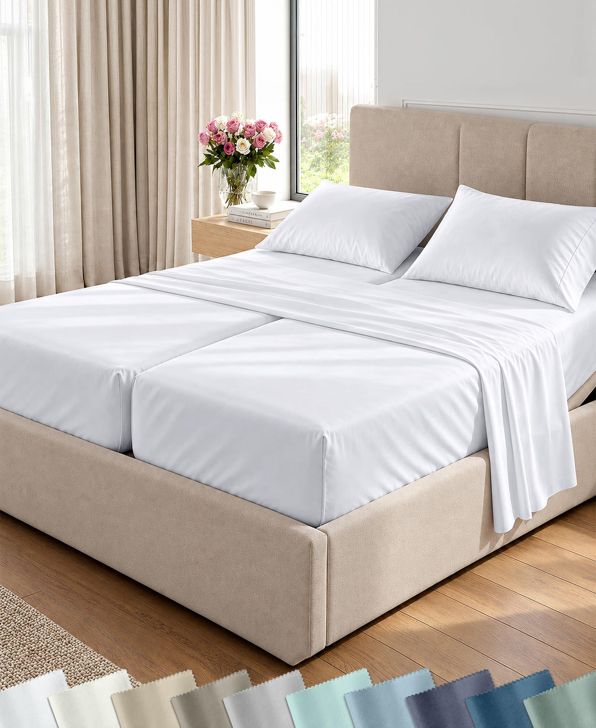 California Design Den Soft 100% Cotton Sateen Queen Bed Sheets Set, White