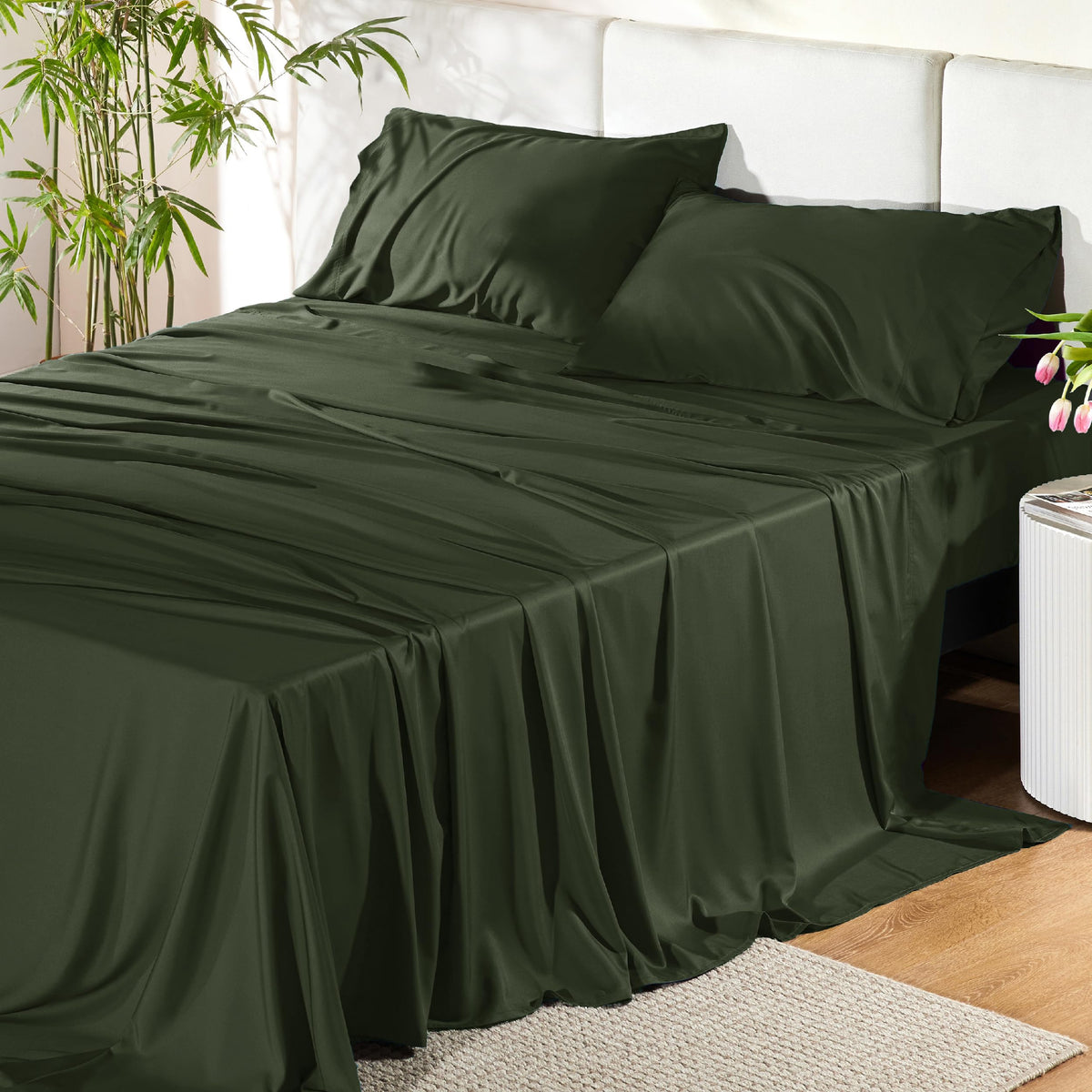 Bedsure PureWoven 100% Rayon Derived from Bamboo, Queen Sheets, 4 Pieces