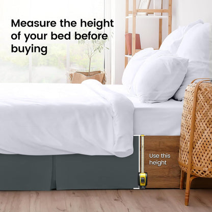 Queen Size Pleated Bed Skirt, Hides Under-Bed Storage 16 Inch Drop, Grey