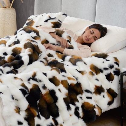 Cozy Bliss Faux Fur Throw Blanket for Couch, Fuzzy Soft Plush Thick Bubble Blanket for Sofa Bedroom Living Room, 50 * 60 Inches Tie-dye Taupe