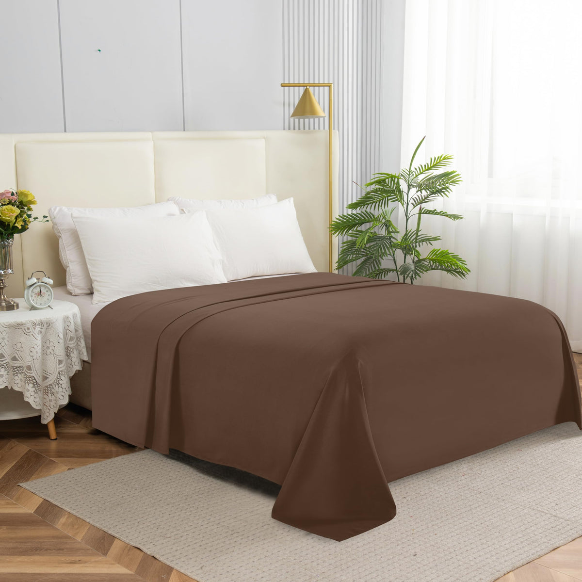 Elegant Comfort Premium Hotel Quality 1-Piece Flat Sheet, Luxury & Softest 1500 Thread Count Egyptian Quality Bedding Flat Sheet, Wrinkle, Stain and Fade Resistant, Queen, White