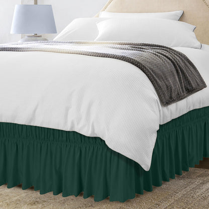 Wrap Around Queen Bed Skirt, Easy Fit Elastic Belt, 16 Inch Drop, White